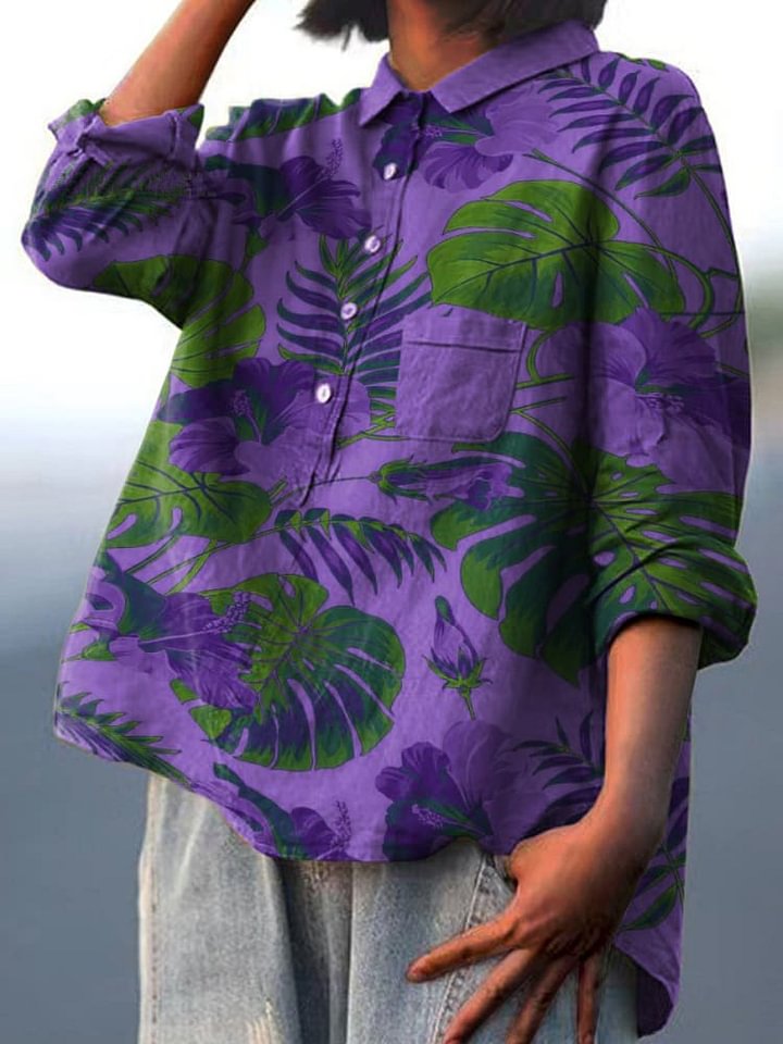 Isaline | Women’s Tropical Leaf Print Casual Shirt