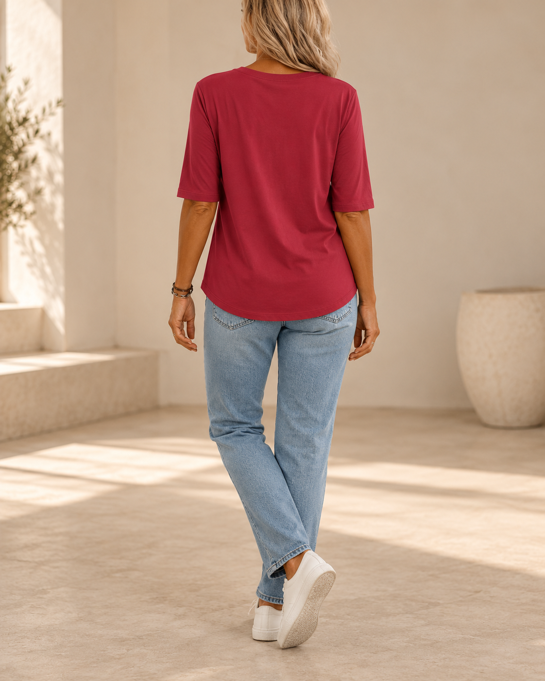 Margot | Relaxed Crew Neck Everyday Top Red