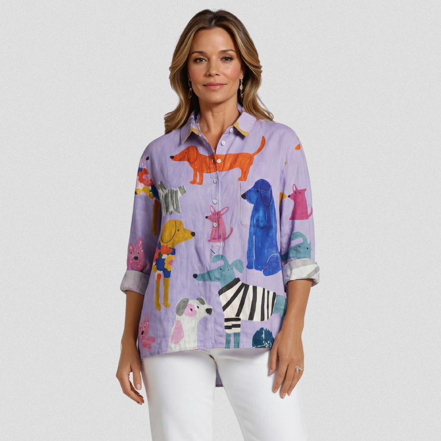 Coralie | Women's Dog  Art Print Casual  Shirt