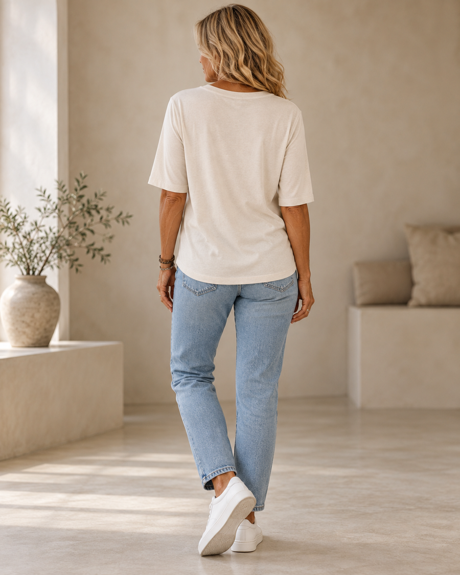 Margot | Relaxed Crew Neck Everyday Top Beige
