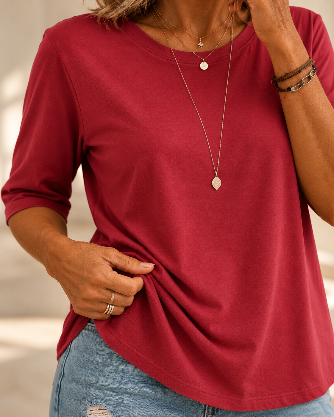 Margot | Relaxed Crew Neck Everyday Top Red
