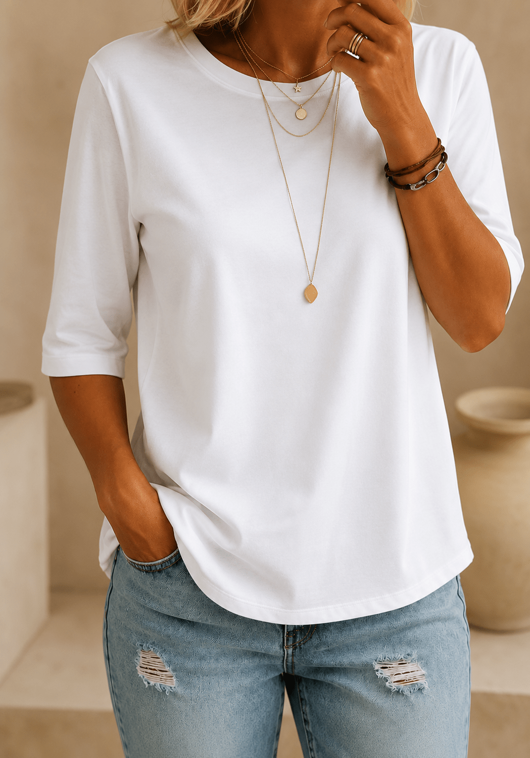 Margot | Relaxed Crew Neck Everyday Top White