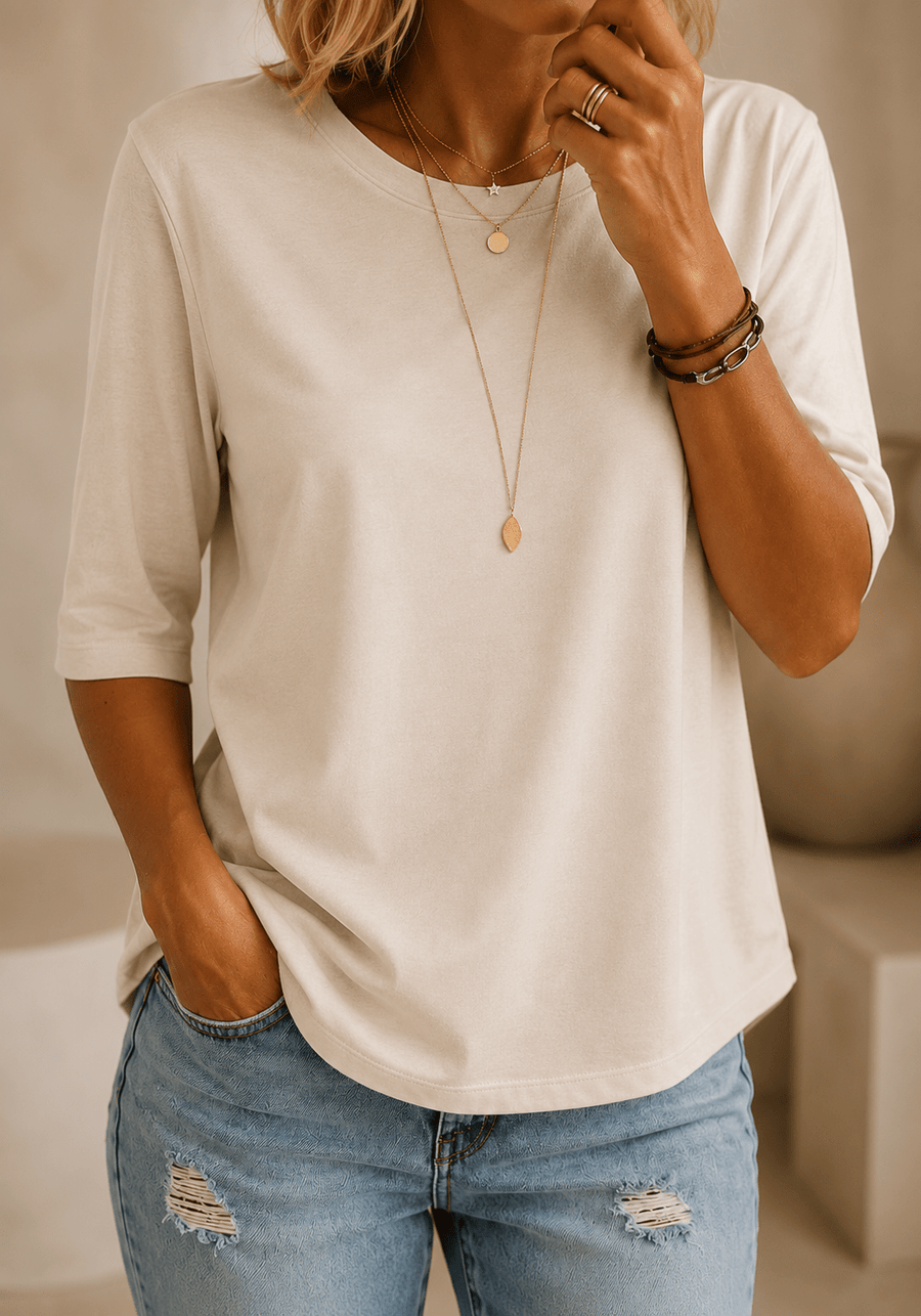 Margot | Relaxed Crew Neck Everyday Top Beige