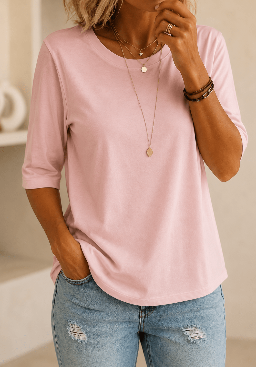 Margot | Relaxed Crew Neck Everyday Top Pink