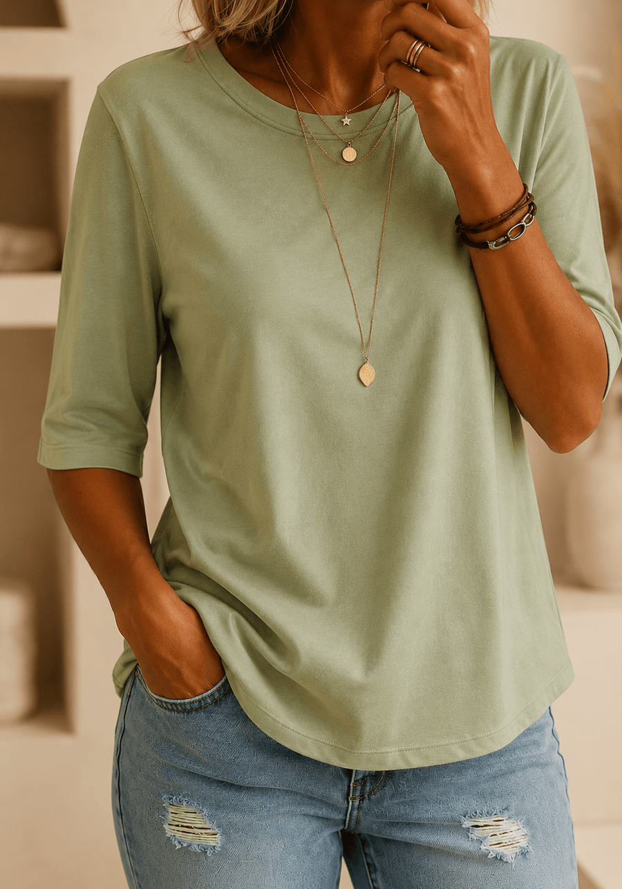 Margot | Relaxed Crew Neck Everyday Top Green
