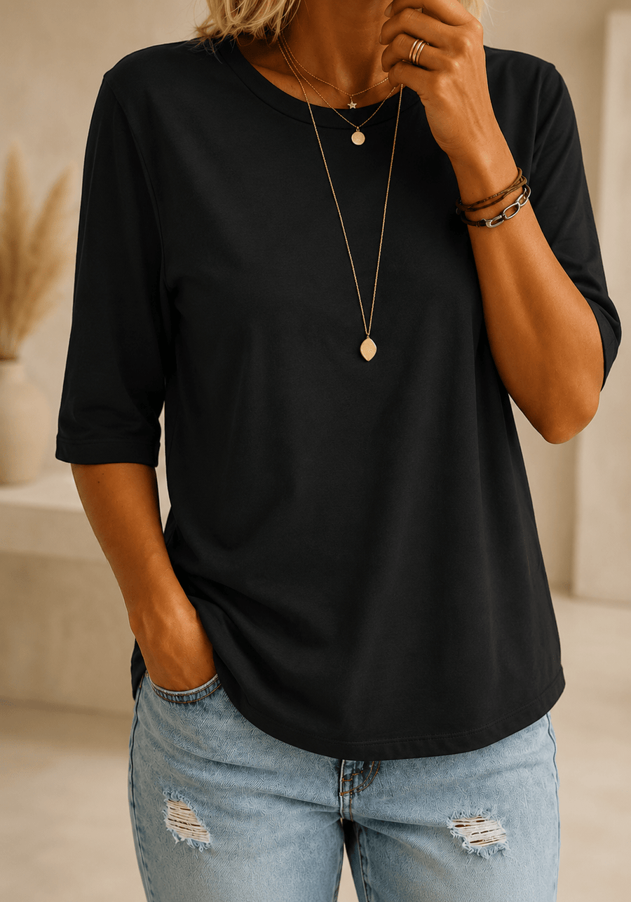 Margot | Relaxed Crew Neck Everyday Top Black