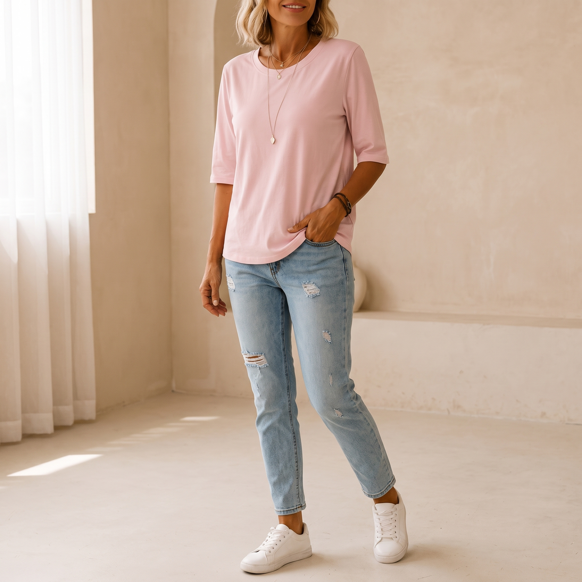 Margot | Relaxed Crew Neck Everyday Top Pink