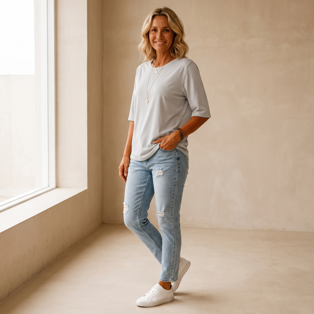 Margot | Relaxed Crew Neck Everyday Top Gray