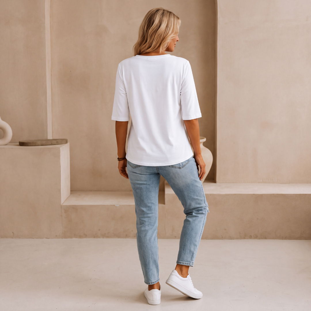Margot | Relaxed Crew Neck Everyday Top White