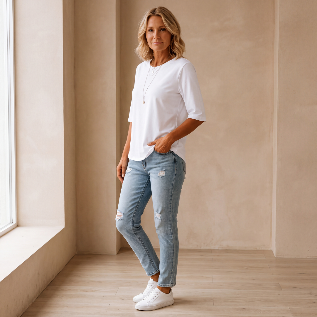 Margot | Relaxed Crew Neck Everyday Top White